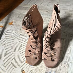 Elegant Tan Woven Heeled Sandals